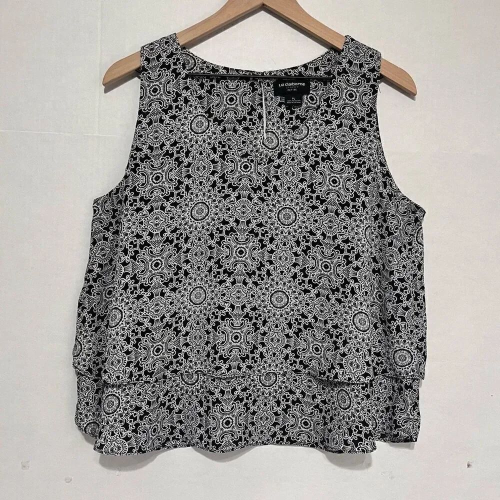 Liz Claiborne Career Petite Black And White Blouse  Sz Petite Large